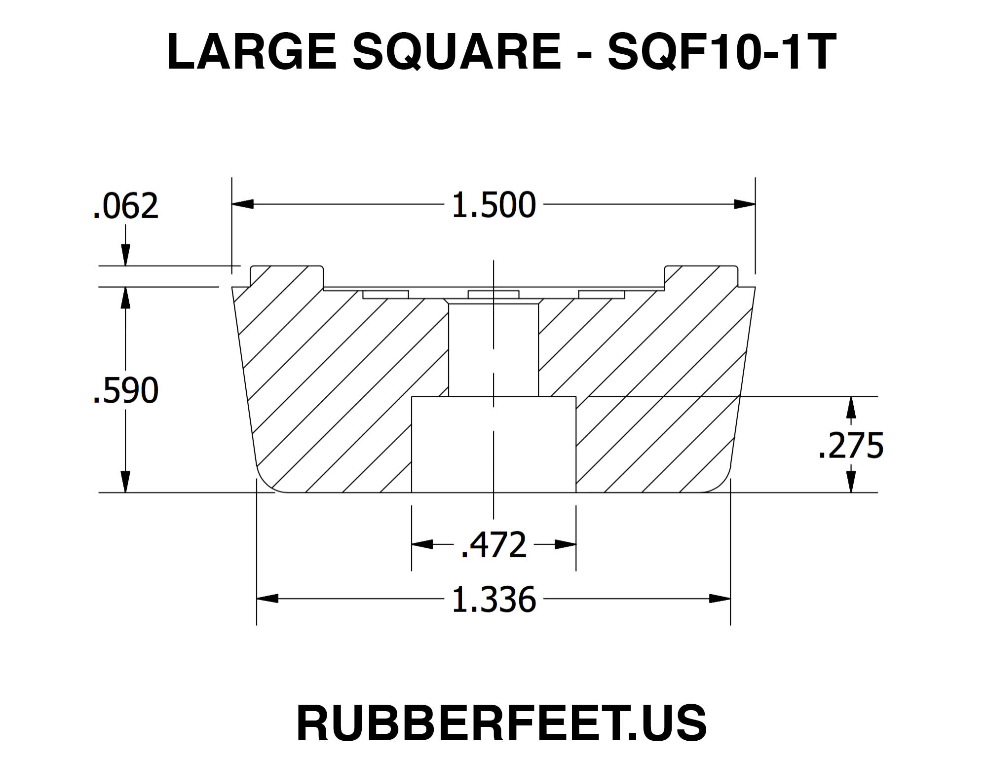 Large Square Rubber Feet .590 H x 1.500 W RubberFeet.us Quality